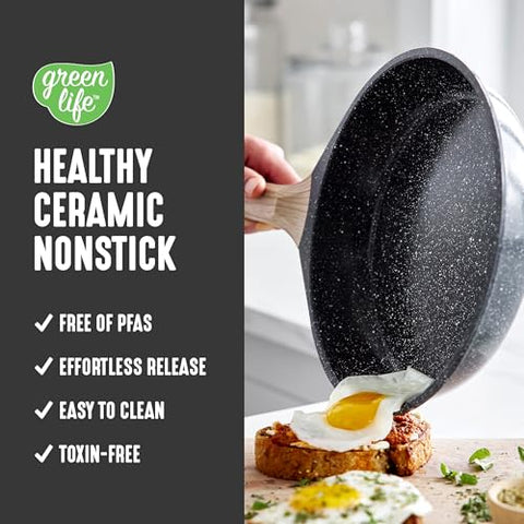 GreenLife ceramic nonstick coating close-up highlighting effortless release.
