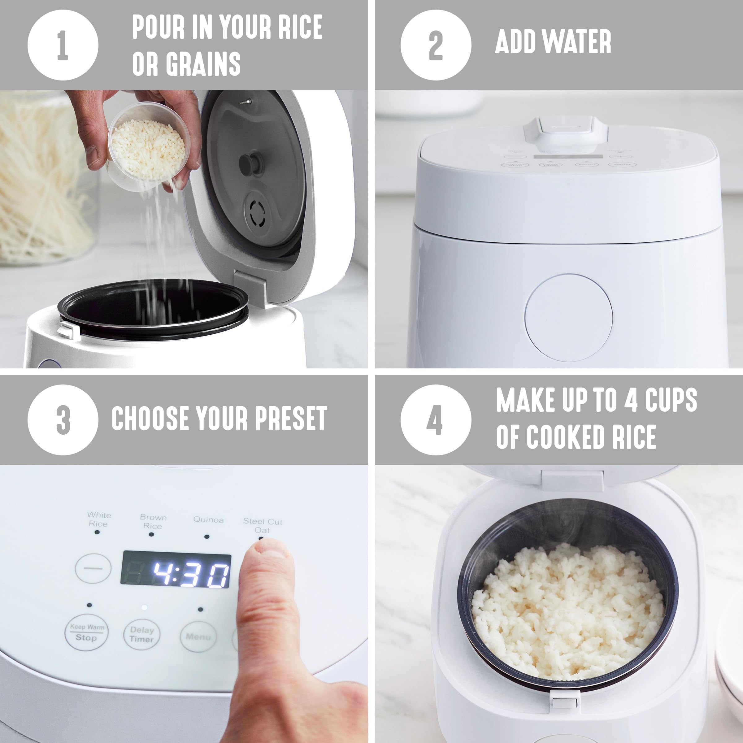 Auto keep-warm function maintains serving temperature after cooking.