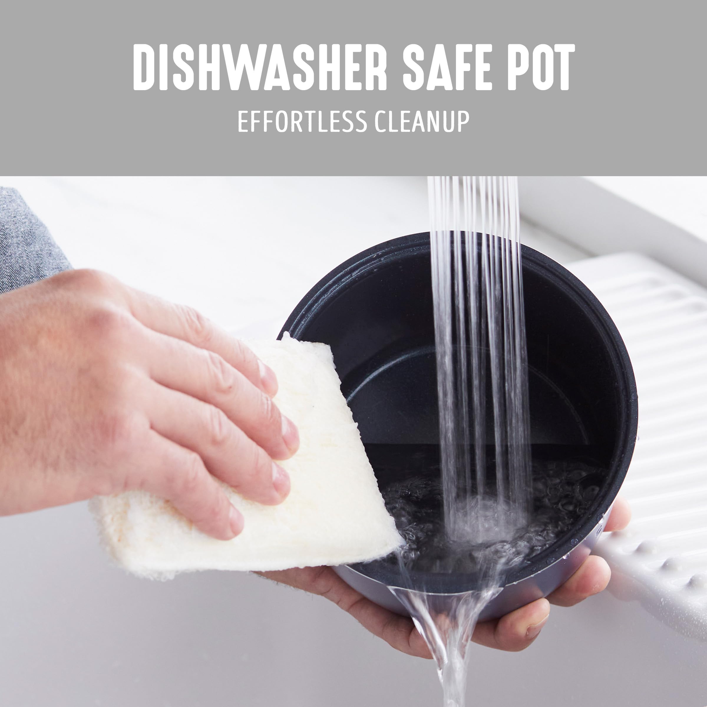 Dishwasher-safe bowl simplifies post-cooking cleanup.