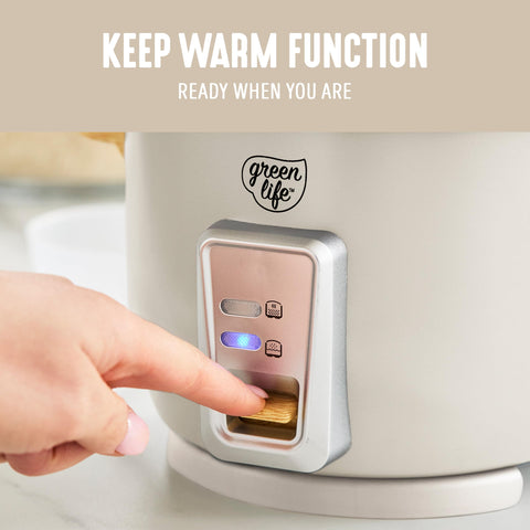 Brown and white rice ready versatility with GreenLife rice cooker.