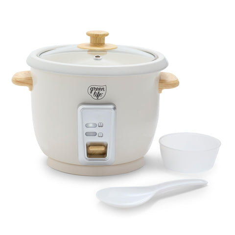 GreenLife rice cooker with removable PFAS-free pot for easy cleanup.