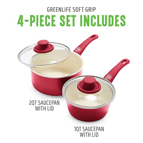 GreenLife Soft Grip 1qt saucepan with glass lid for easy meal checks.