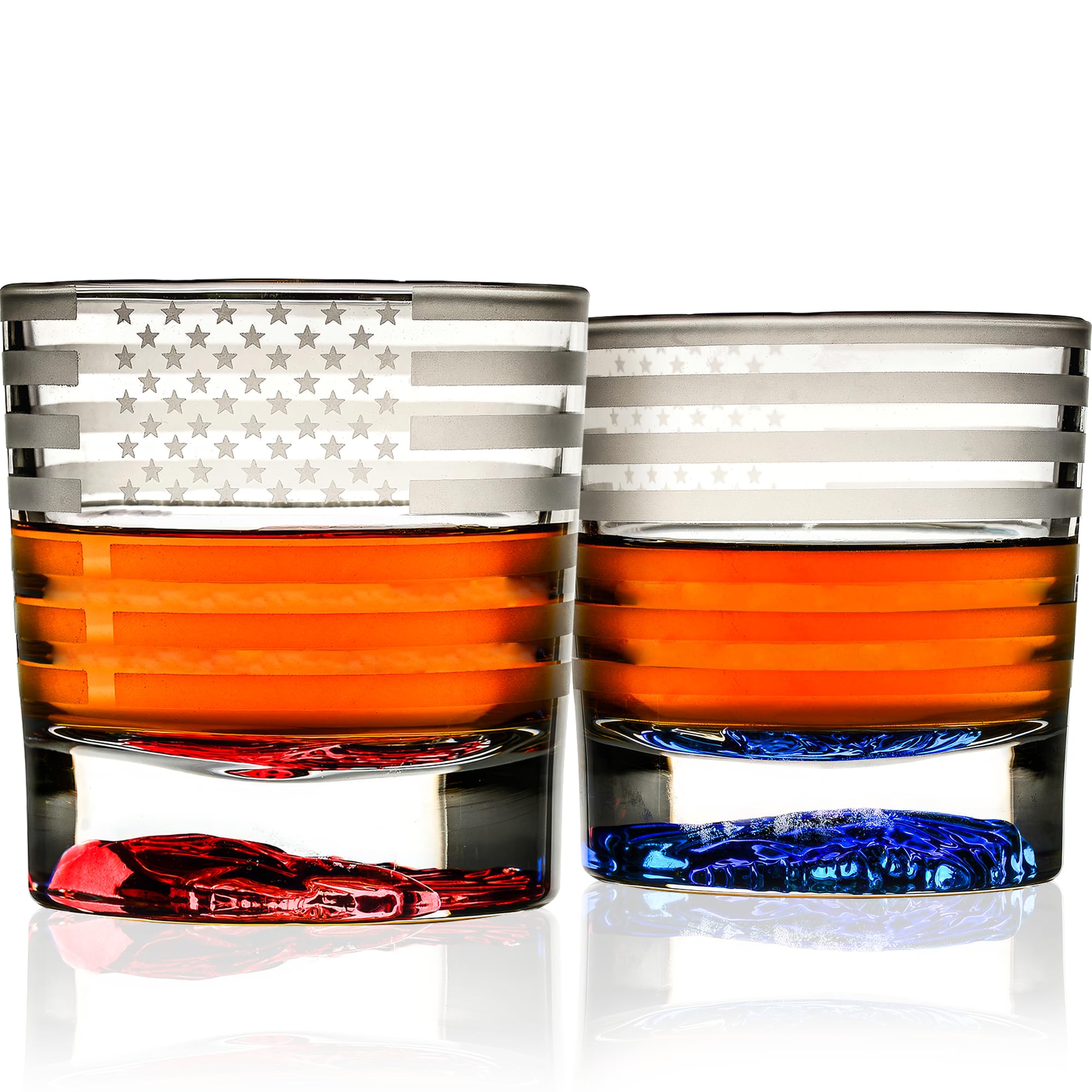 Greenline Goods American Flag Glasses with eagle bottom, ideal for bold patriotic sipping.