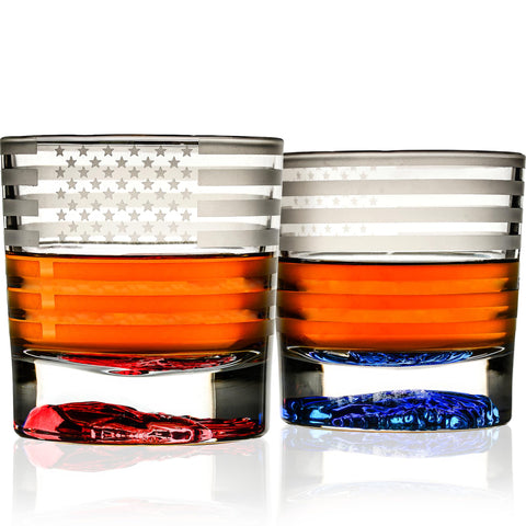Greenline Goods American Flag Glasses with eagle bottom, ideal for bold patriotic sipping.