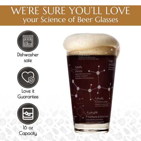 Greenline Goods artisan-etched beer tumbler showcases molecules around the glass.