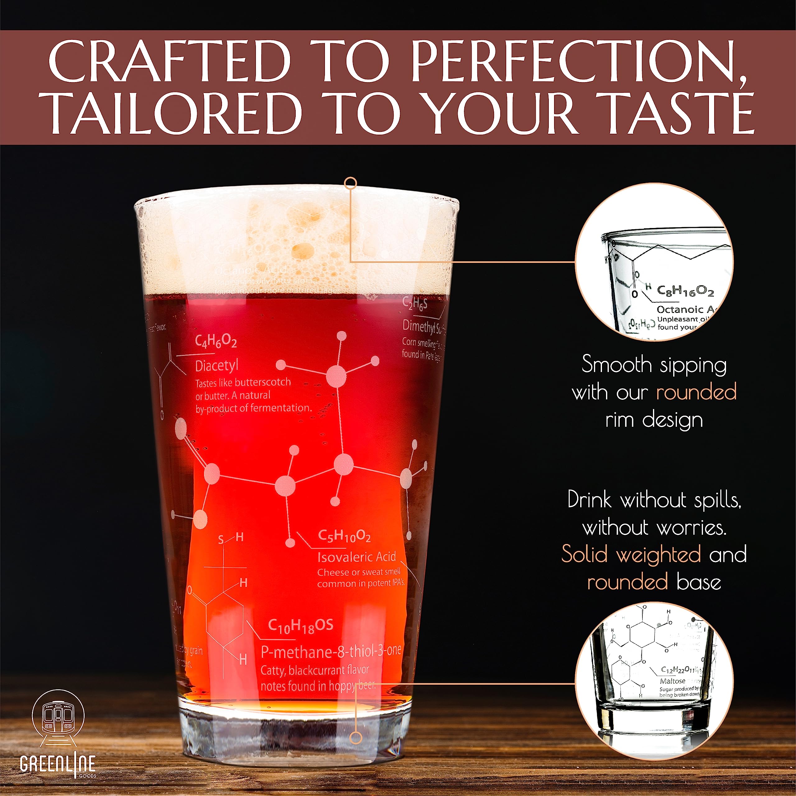 Greenline Goods dishwasher-safe etched glass keeps the molecular pattern intact.