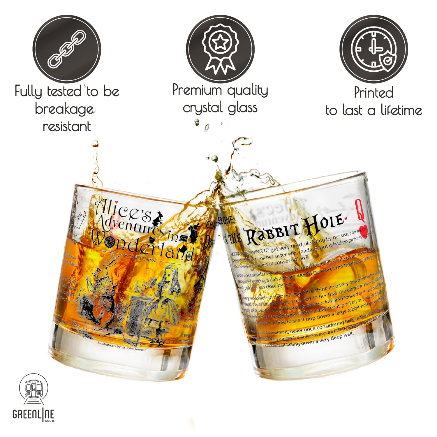 Greenline Goods first page scene glass captures a classic Lewis Carroll page for display.