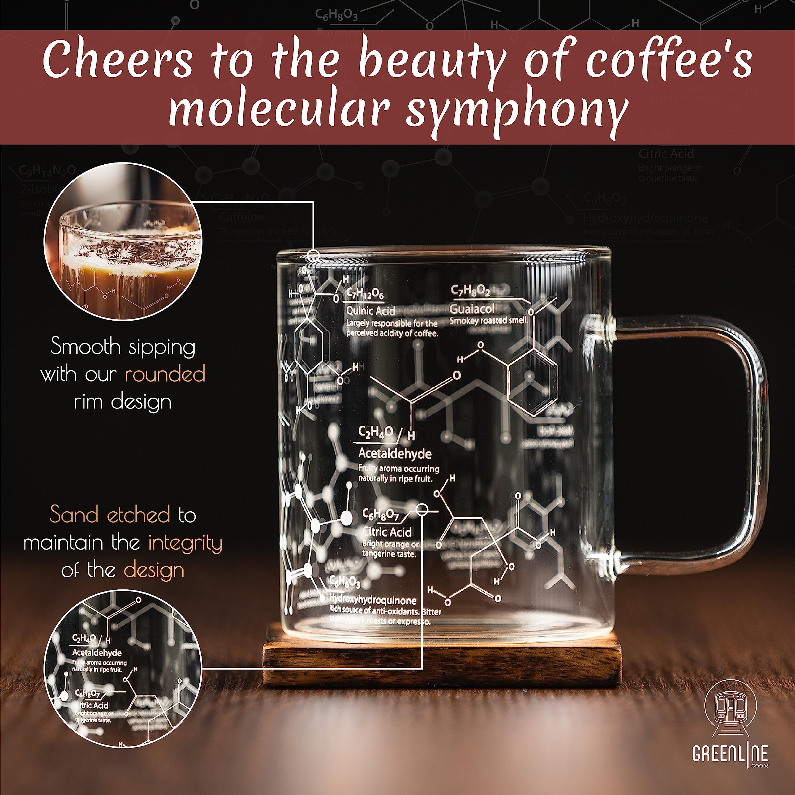 Greenline Goods molecule-themed mug wraps around the cup for dramatic display.