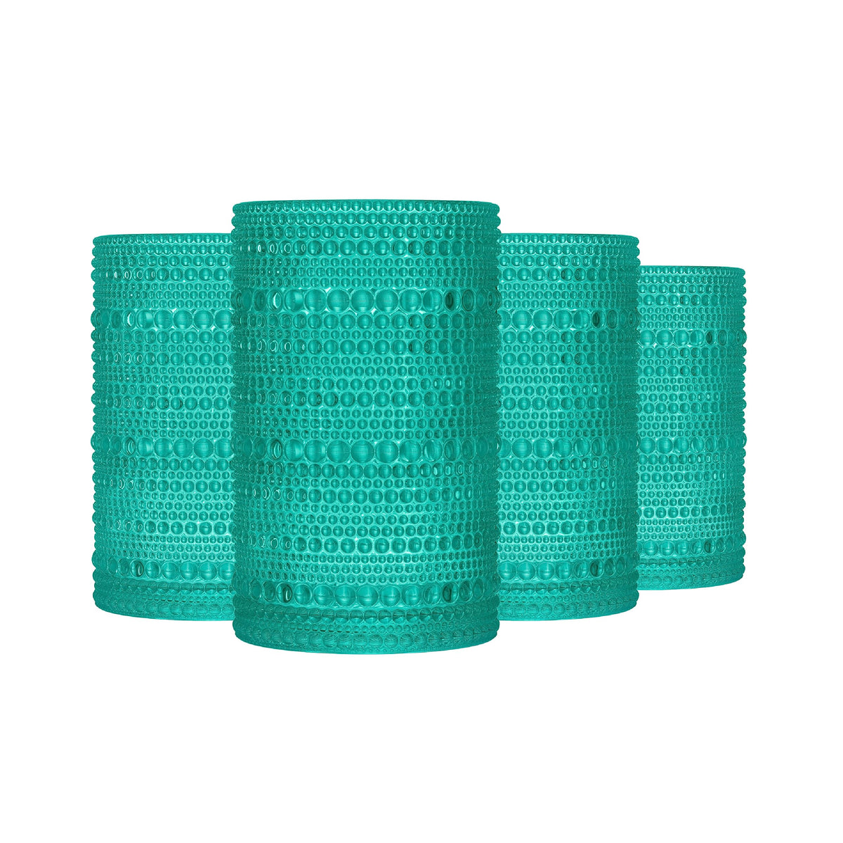 Greenline Goods Hobnail glasses in blue green, front view for elegant tableware.