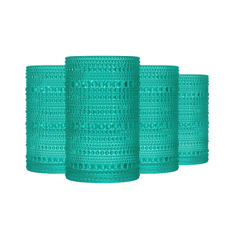 Greenline Goods Hobnail glasses in blue green, front view for elegant tableware.
