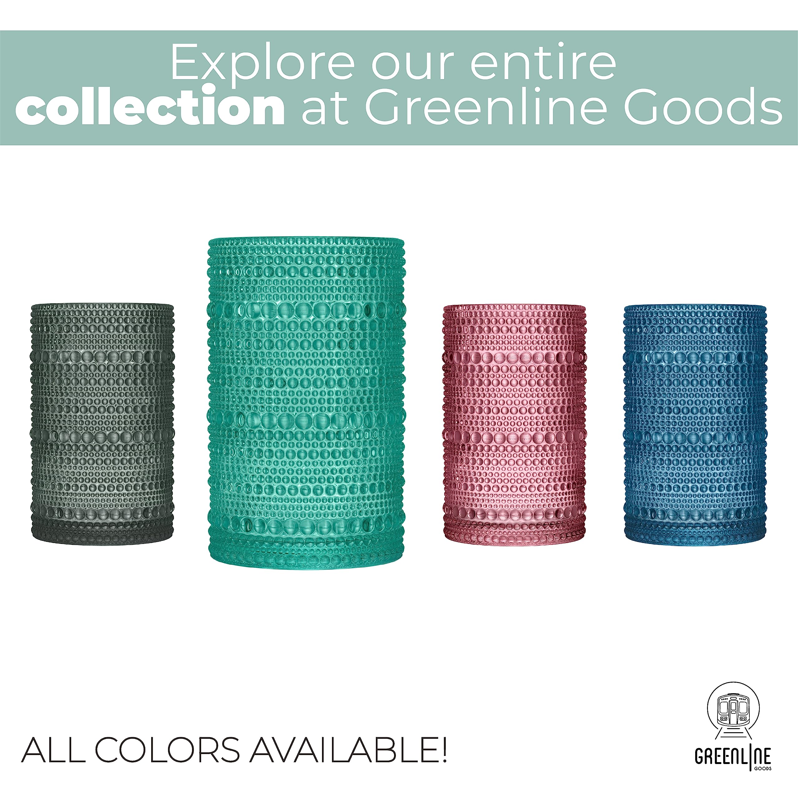 Greenline Goods Hobnail glass on tabletop with water and ice.