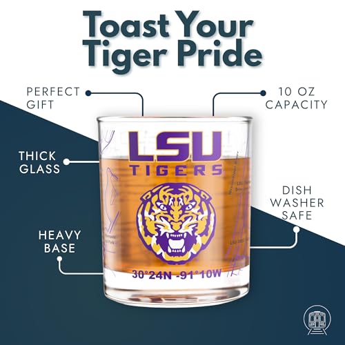Greenline Goods LSU Tigers glass campus-map-wrap highlights landmarks for nostalgic sipping.