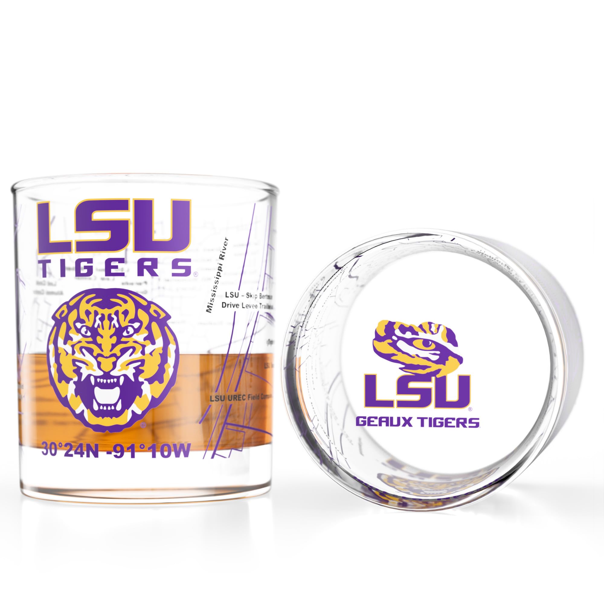 Greenline Goods LSU Tigers glass logo-map showcases full color branding for campus pride.