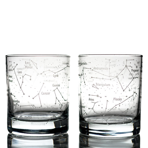 Greenline Goods whiskey glass with constellation etching enhances stargazer-inspired tasting.