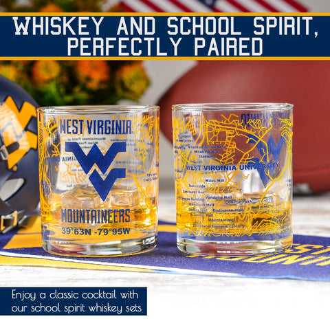 Greenline Goods WVU glass shows logo detail for rich team branding.