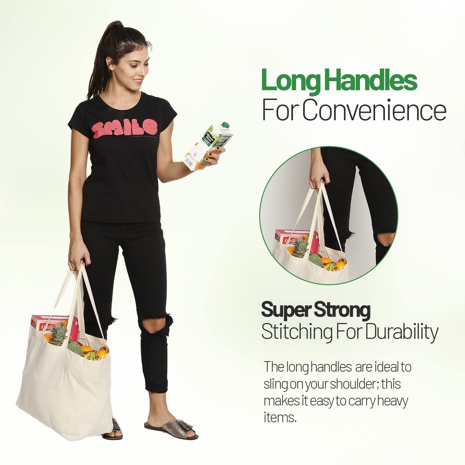 Greenmile plastic-free canvas totes support eco-friendly shopping routines.