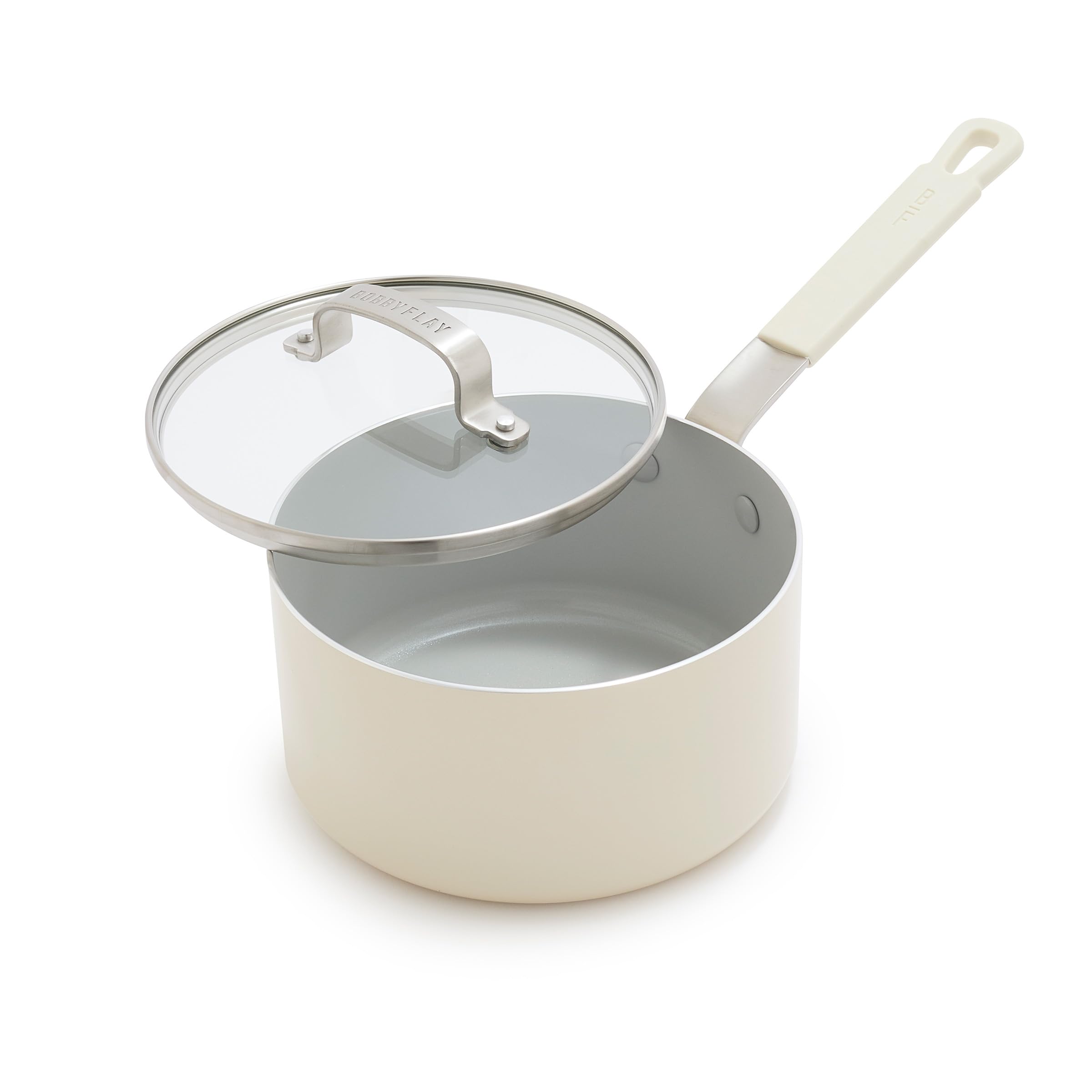 GreenPan Bobby Flay 2.5qt saucepan with diamond ceramic for easy release cooking.