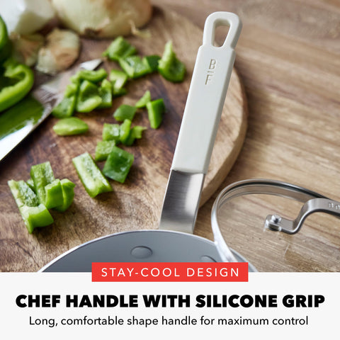 GreenPan Bobby Flay chip-free rim adds durability during high-heat cooking.