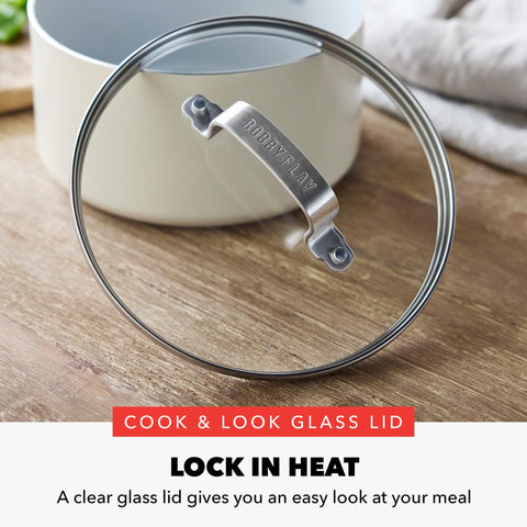 GreenPan Bobby Flay oven-safe up to 392°F for finishing in the oven.