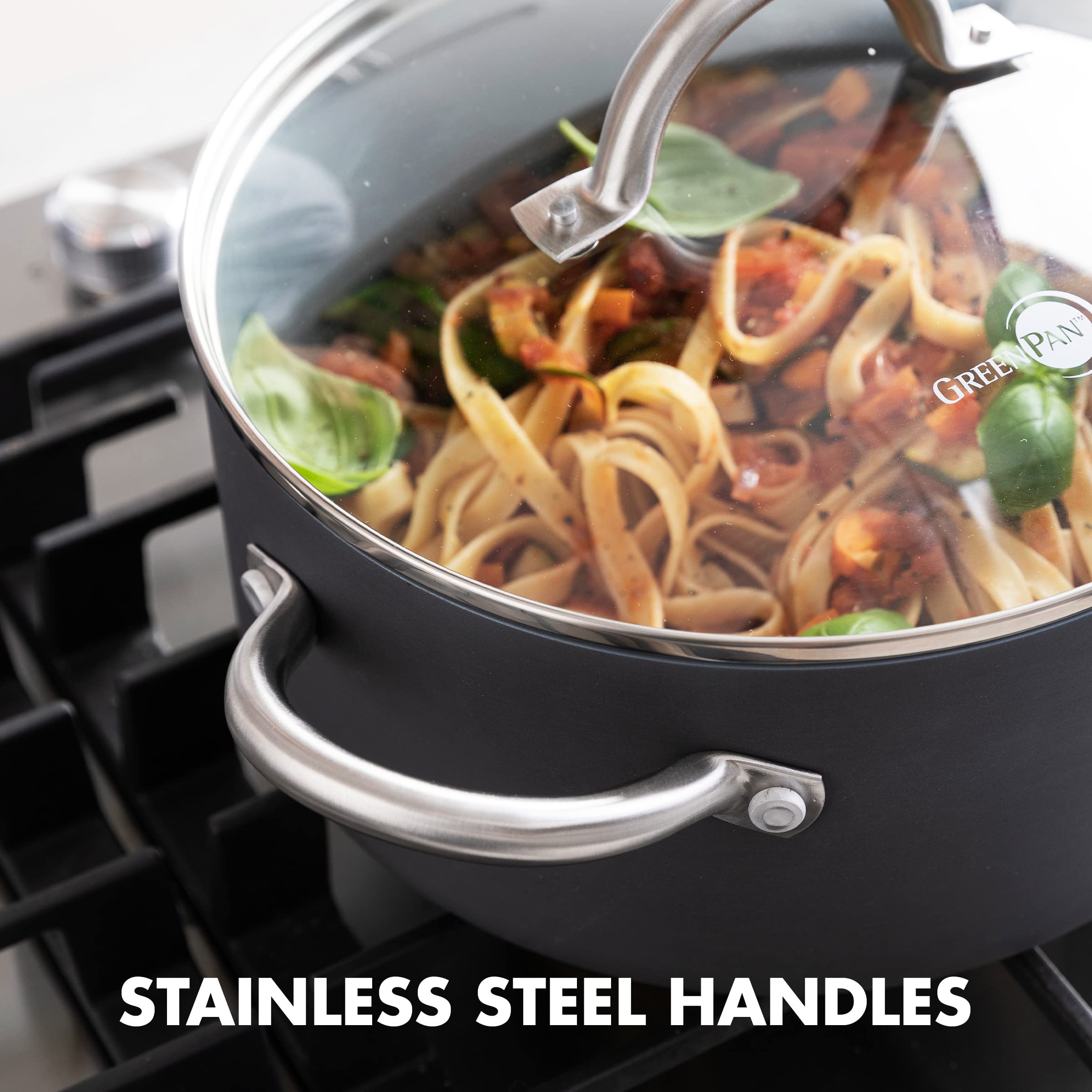 GreenPan Lima glass lid provides heat retention while monitoring meals.