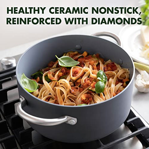 GreenPan Lima hard anodized body emphasizes scratch resistance for daily use.