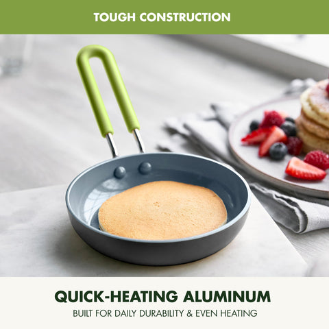 GreenPan Mini on stovetop captures even heat distribution for one egg.