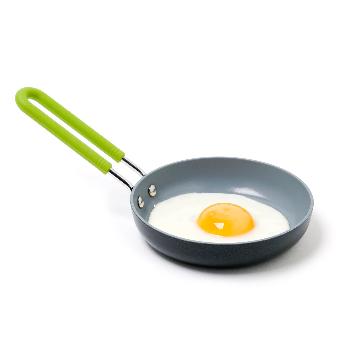 GreenPan Mini egg pan side view shows compact design for quick breakfasts.