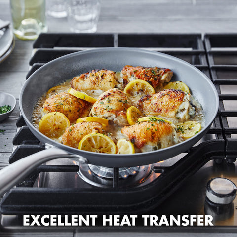 GreenPan stainless steel handle offers ergonomic, secure grip
