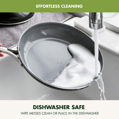 GreenPan Swift in the dishwasher to show easy cleanup after cooking.