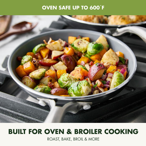 GreenPan Swift stainless steel handle providing a secure, comfortable grip.
