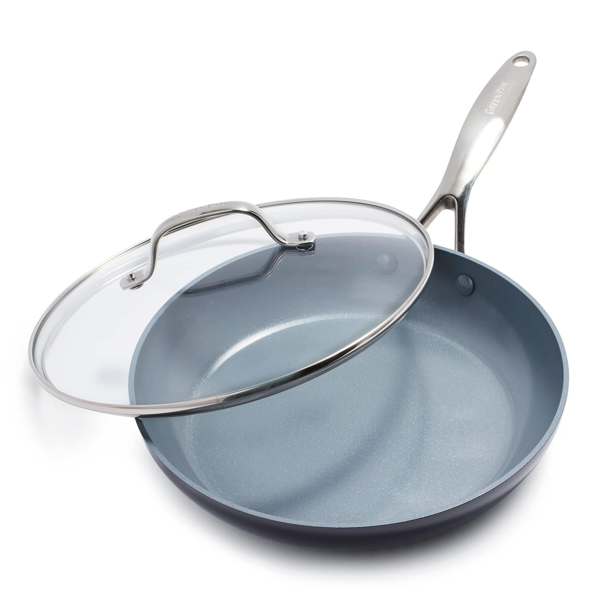 GreenPan Valencia Pro 10-inch fry pan with lid for precise browning and easy cleanup.
