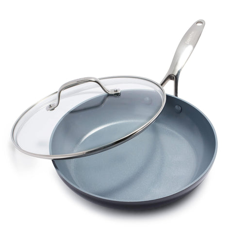 GreenPan Valencia Pro 10-inch fry pan with lid for precise browning and easy cleanup.