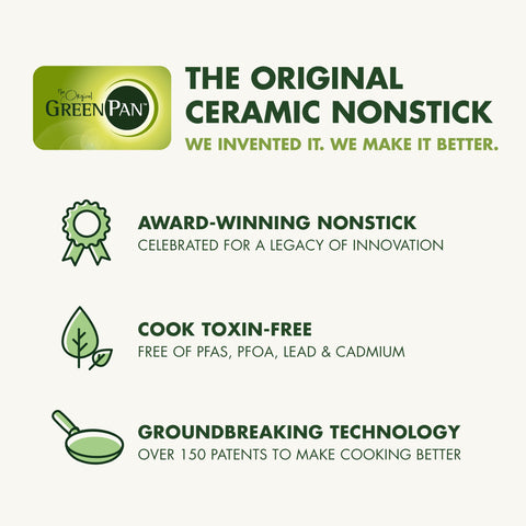 PFAS-free ceramic coating highlighted for toxin-free cooking.