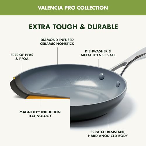 GreenPan Valencia Pro hard anodized body offers scratch resistance and durability.