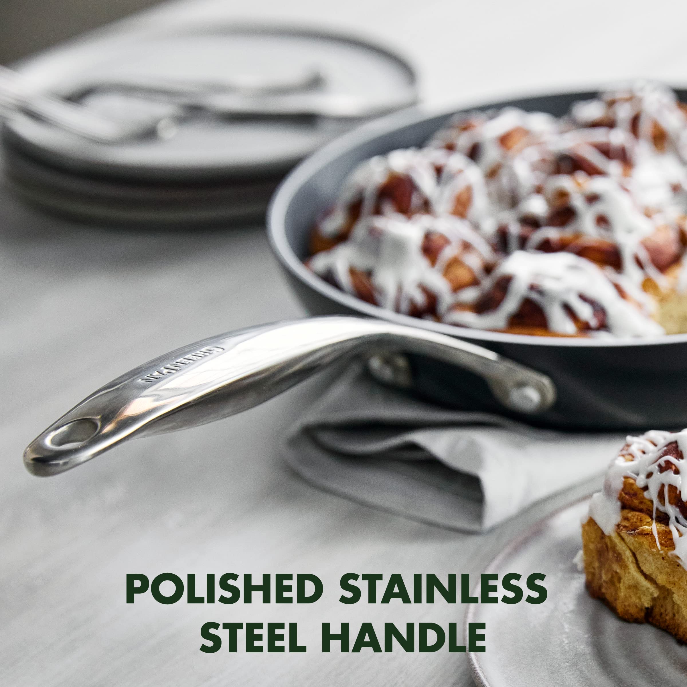 GreenPan Valencia Pro diamond-infused coating promotes even heating and easy release.