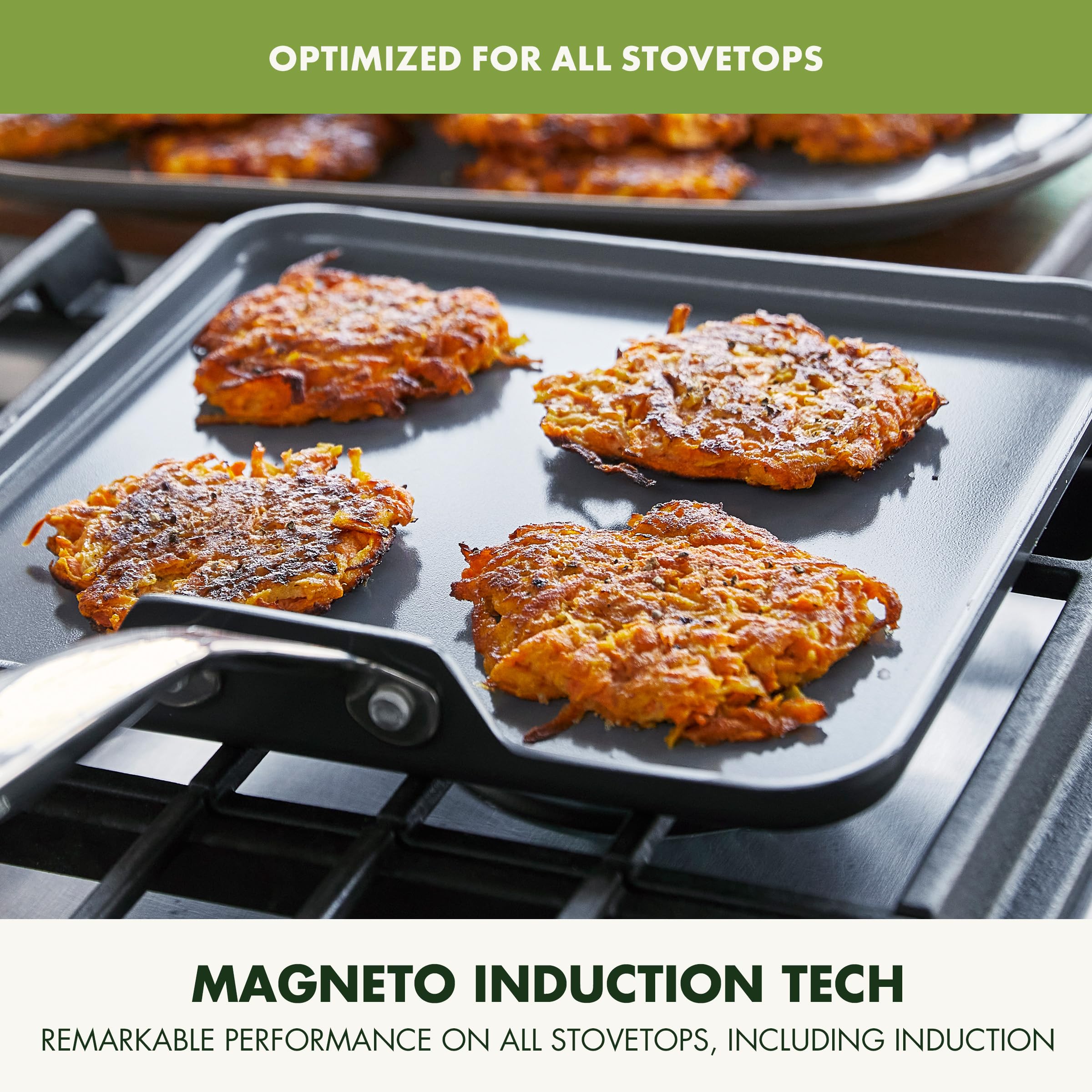 GreenPan Valencia Pro stainless-steel handle stays cool during stovetop use.
