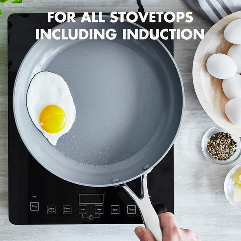 GreenPan Valencia Pro stainless steel handle stays cool during stovetop to oven use.