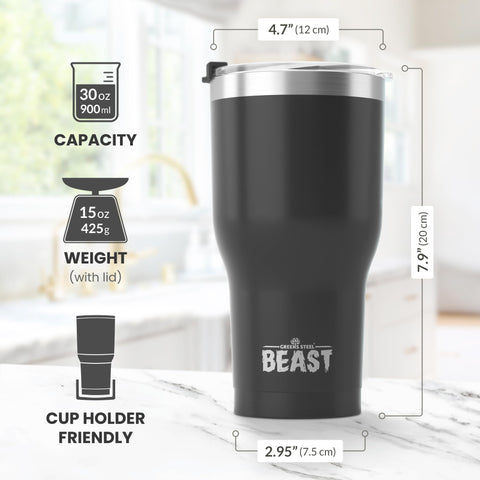 Greens Steel Beast 30oz durable powder-coated finish resists scratches and wear.