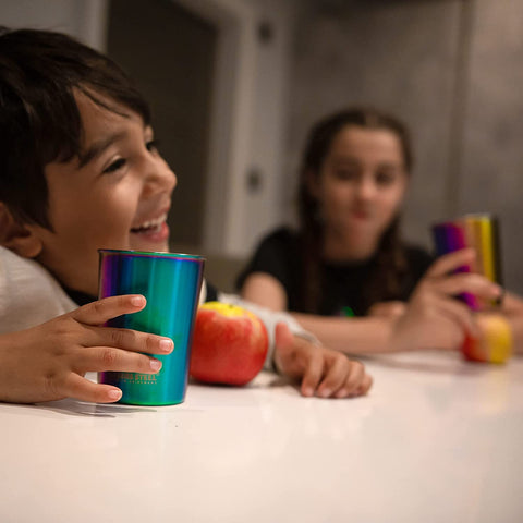 Greens Steel rainbow tumbler side view, kid-friendly and party-ready.
