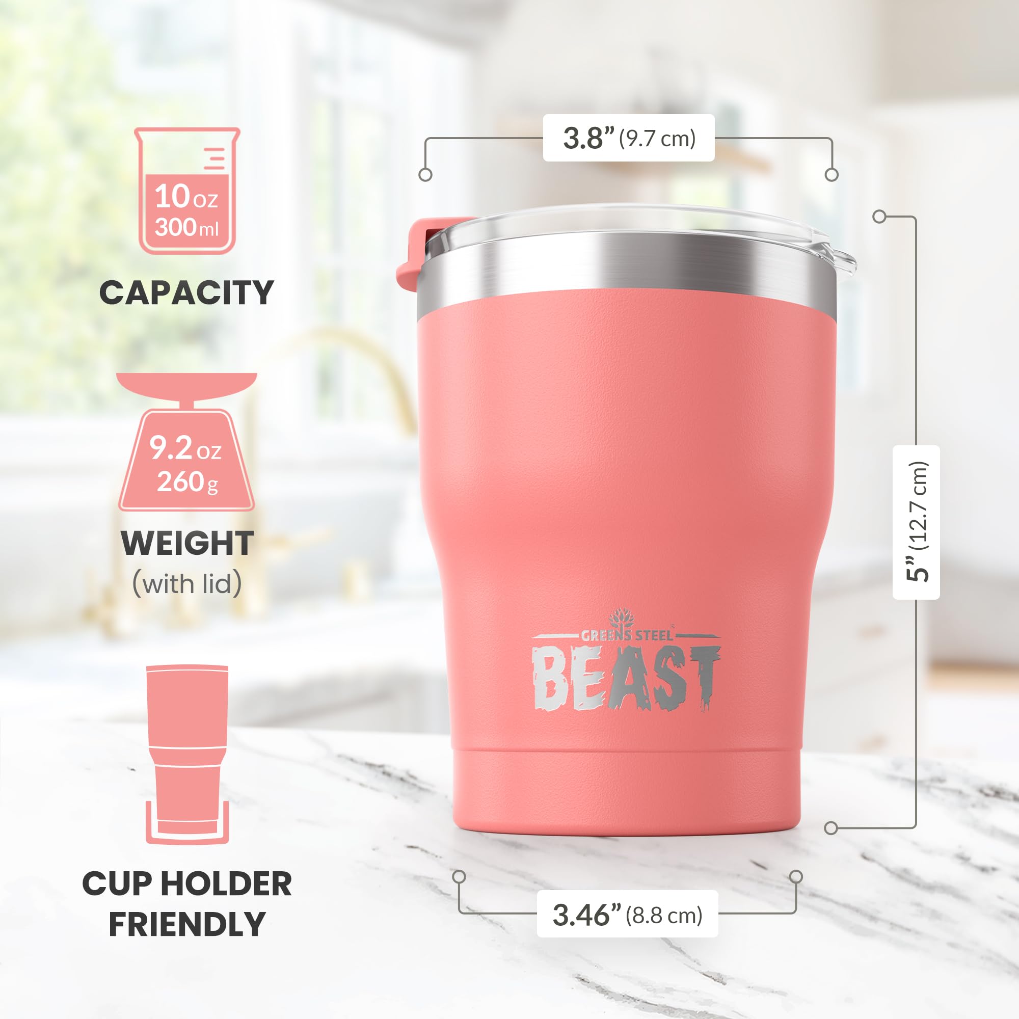 Splash-proof lid helps prevent spills during commutes and outdoor activities.