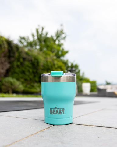 Greens Steel Beast 10oz tumbler highlighting electro-polished inside finish.