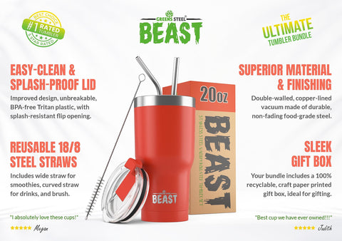 Greens Steel Beast tumbler Ladybug Red side profile highlighting double-wall insulation
