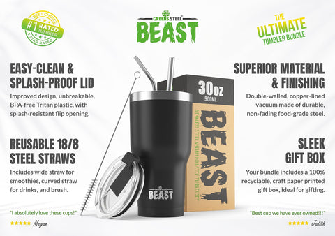 Greens Steel Beast 30oz interior close-up shows rust-free stainless steel and smooth finish.