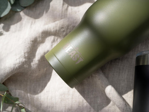 Greens Steel Beast 40oz tumbler in use during workouts or at the desk