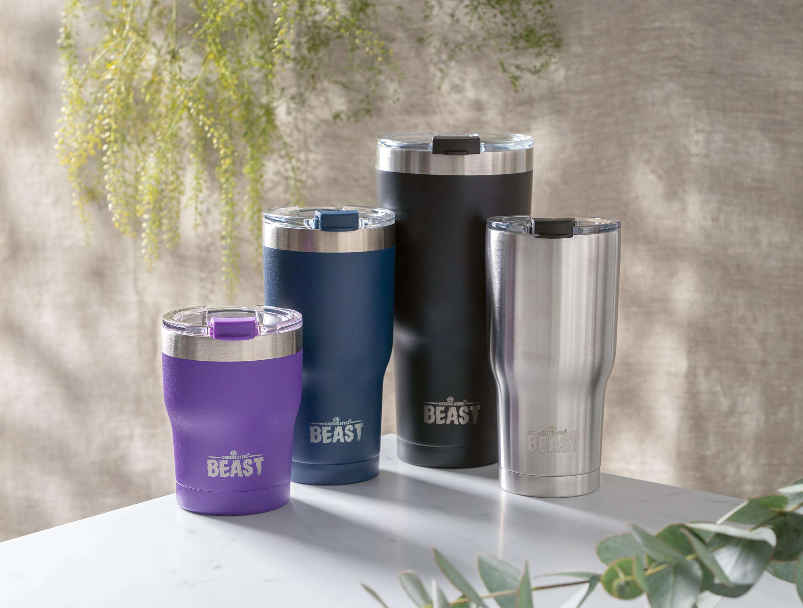 Greens Steel Beast 40oz tumbler popup lid for easy cleaning and quick access.