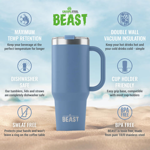 Greens Steel Beast tumbler interior is electro-polished for pure taste and no flavors