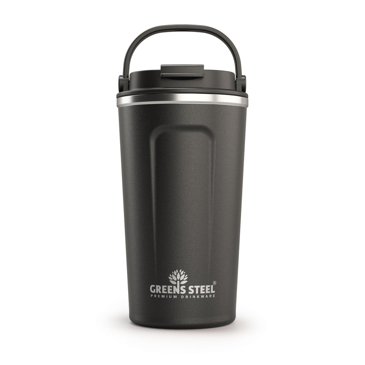 Greens Steel reusable cup with lid and handle for spill-free on-the-go use