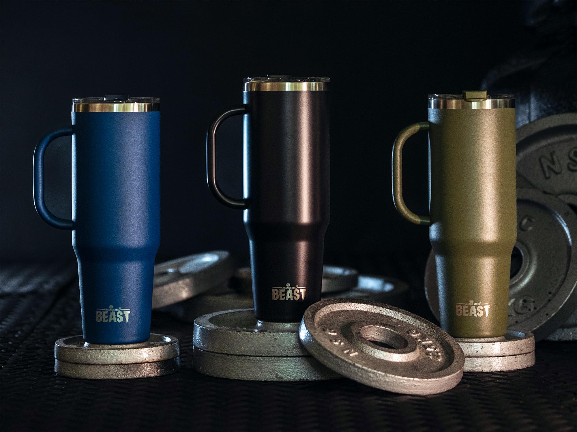 Greens Steel Beast royal blue tumbler maintains temperature for hours.