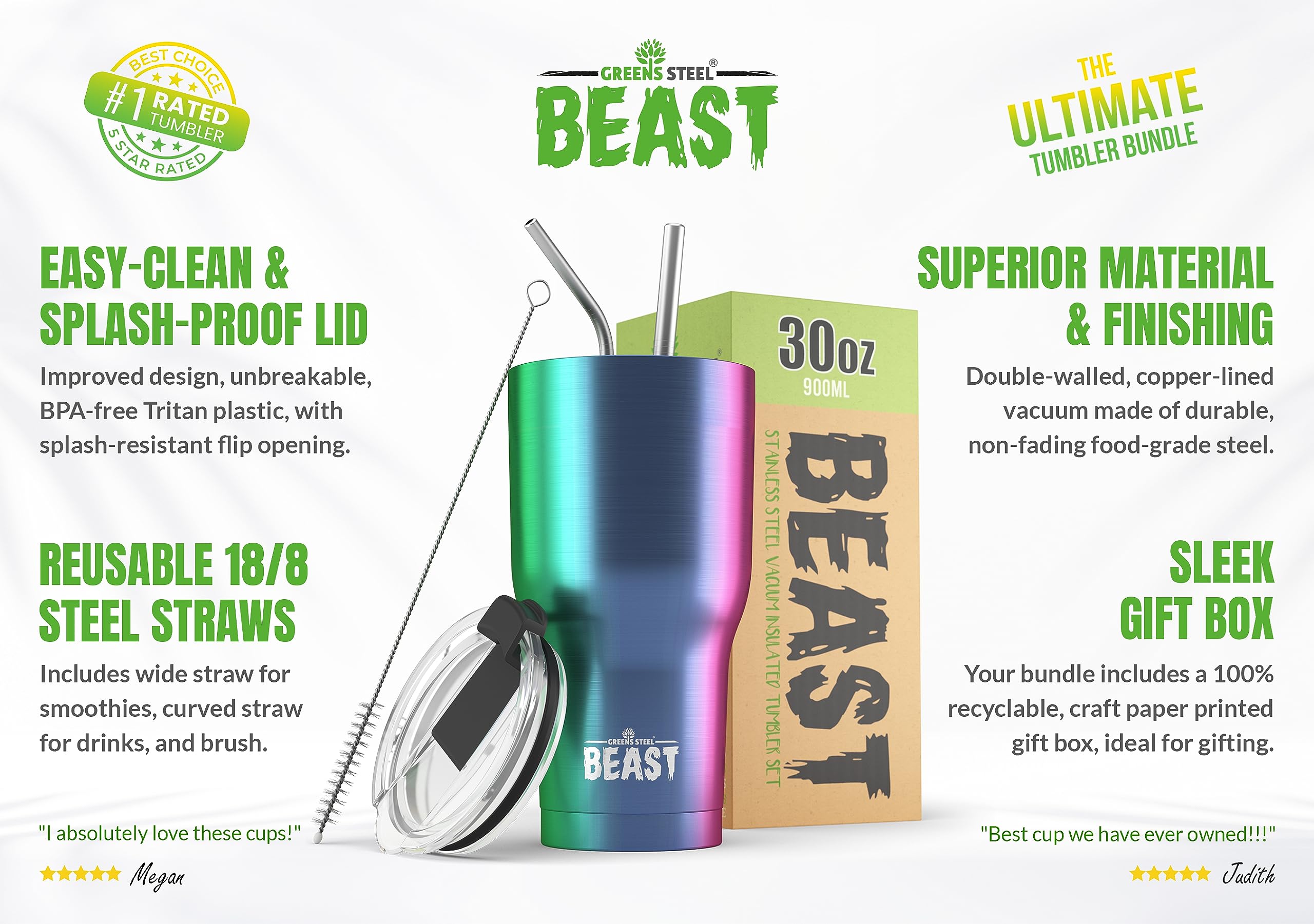 Greens Steel curved and straight straw bundle for versatile sipping on the go