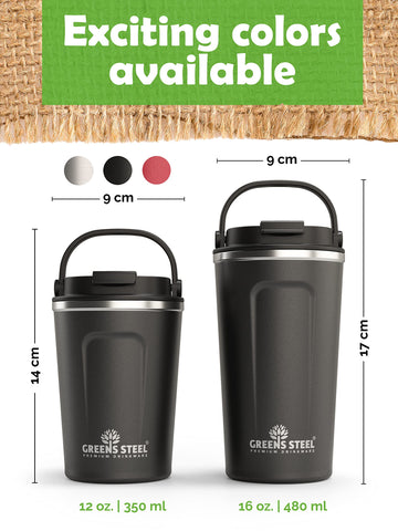Greens Steel travel-friendly mug fits bags and car cup holders
